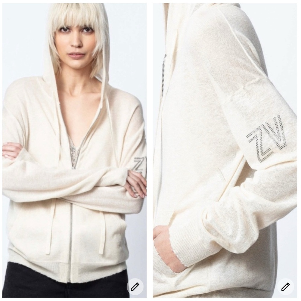 Zadig & Voltaire Sixtine Zip-Front Hooded Cashmere Sweater‎ Size XS